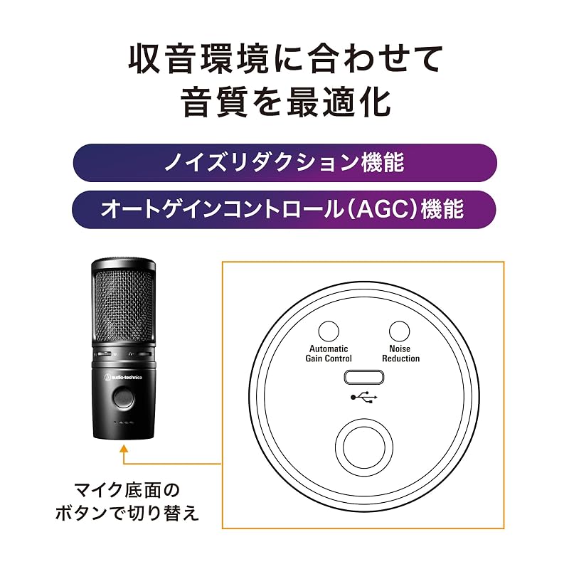 Audio-Technica AT2020USB-XP Condenser Microphone with Noise Reduction and Auto Gain Control - Gaming/Streaming USB Microphone for