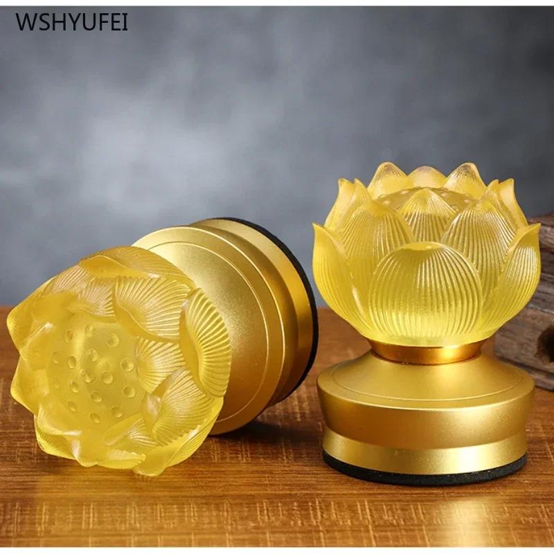 Glass Lotus Simulated Candlestick Buddhist Temple Supplies Household Sacrifice Pray for Auspiciousness Sacrifice Pray