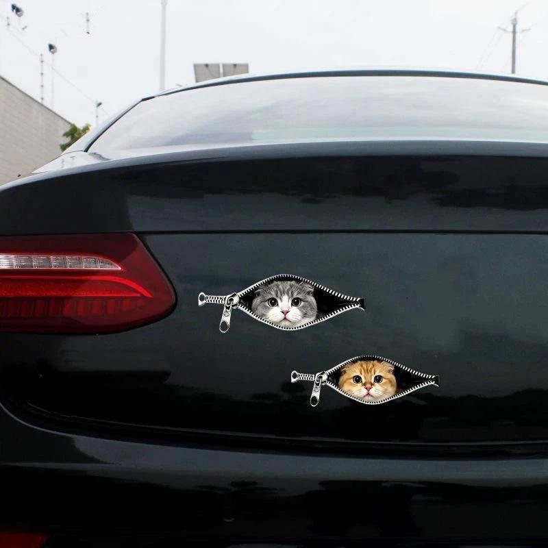 Cat Car Sticker Zipper Cat Puppet Teddy Border Collie Puppy Cute Creative Personality Pet Car Decorative Sticker 1Pc