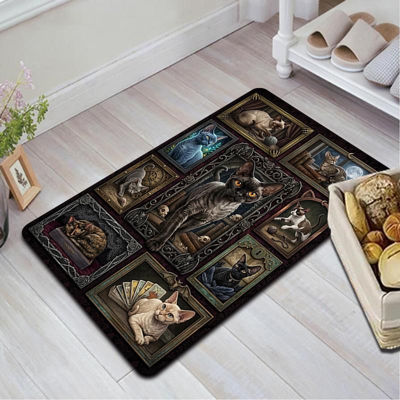 Gothic Cat Portraits Pattern Rug Floor Mat for Living Room or Bedroom Soft and Comfortable Carpet a Gift for Birthday and Holiday.