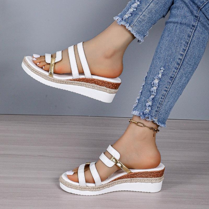 New large-size women's cool slippers summer versatile wedge heels women's platform loose shoes