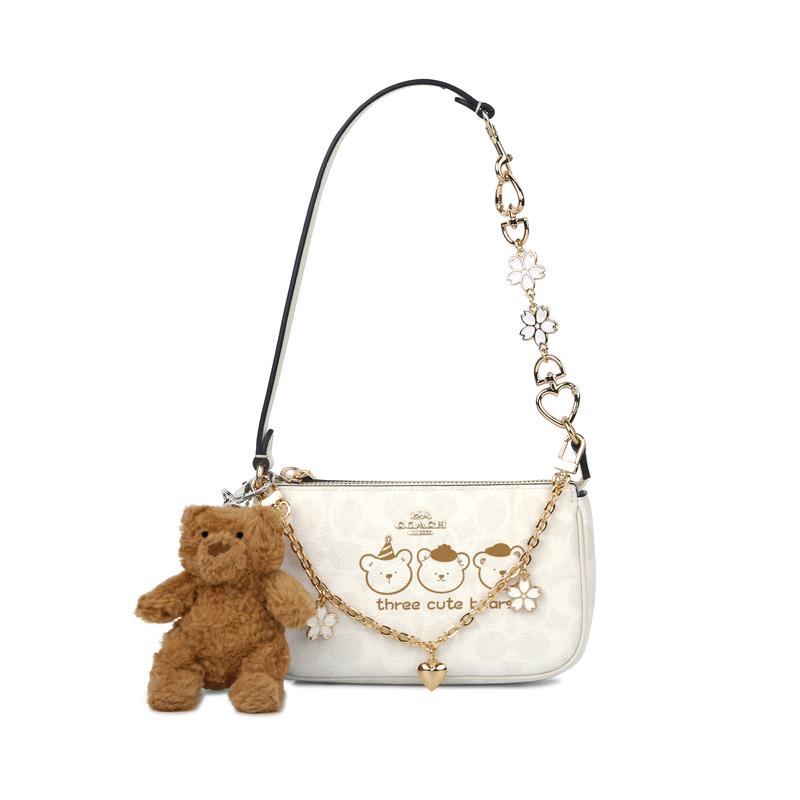 

COACH handbag [Customized bag] Nolita 19 RC White Brown Bear Bear Metal Brand Logo Elegant Hand-painted Graffiti Artificial Leather white brown bear золотий