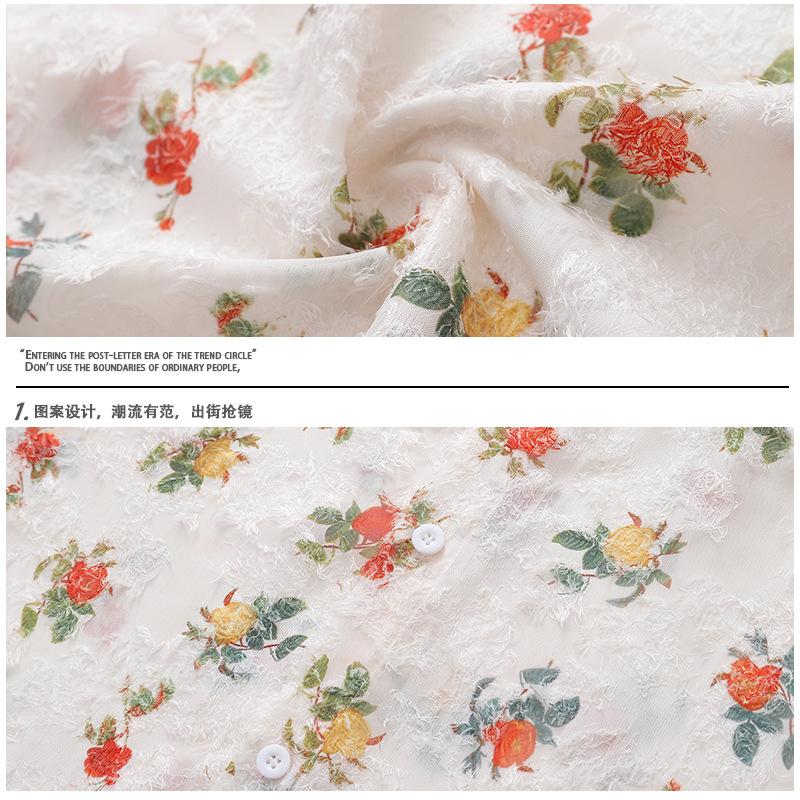 Camisa de manga curta com lapela floral damasco, temperamento simples retrô, design estilo Hong Kong, para homens e mulheres, para parecerem magros no verão