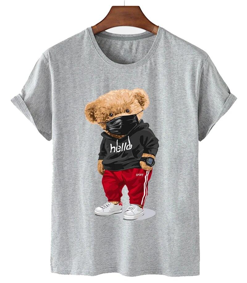 Футболка Unisex s And WoUnisex Top Популярный логотип Hello Win Fashion Bear Стильная повседневная маска большого размера с мультяшным медведем с короткими рукавами унисекс L