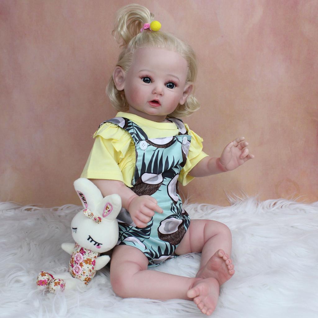 BZDOLL 60 cm 3D-maling Hud Myk Silikon Reborn Baby For Girl Realistisk Prinsesse Småbarn Art Dukke Klut Blondt hår med vaskulært hår