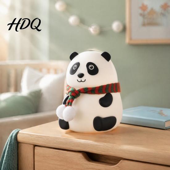 Panda Night Light Silicone LED Light Rechargeable Cartoon Bedside Lamp with 7 Children Room Nightlight Colors Soft Color Changing Desk for