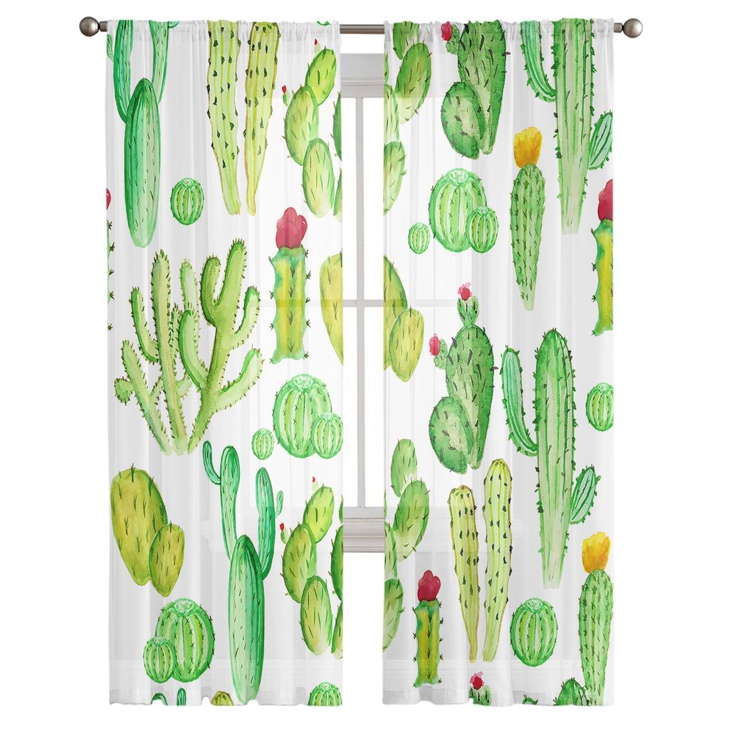 Succulent Cactus Modern Curtains For Living Room Transparent Tulle Curtains Window Sheer For The Bedroom Accessories Decor