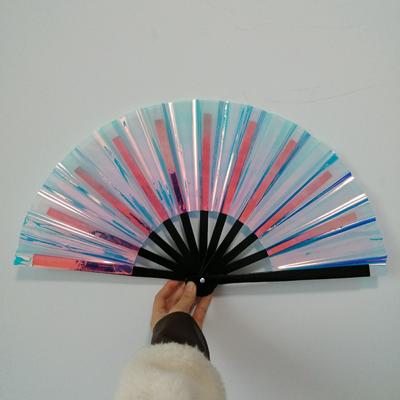 Home Decoration Gradient Colorful Laser Colors Hand Fan PVC Large Size Tai Chi Fan Bamboo Handle Folding Hand Photography Prop