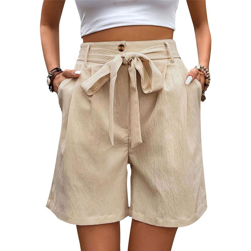 Damen Sommer Einfache Casual Shorts Mit Bindeband Elastische Taille Einfarbig Gerade Shorts