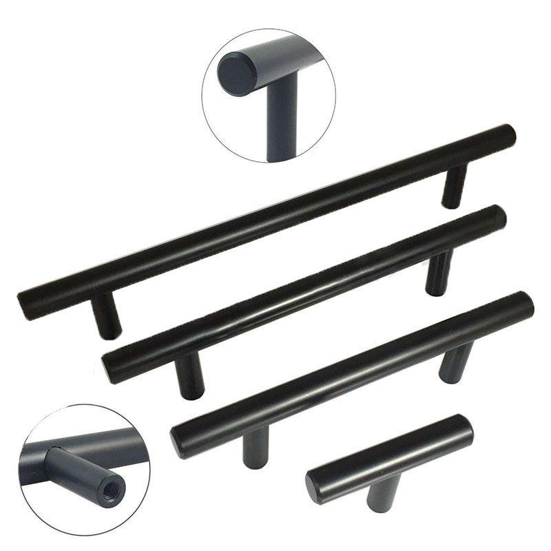 Sleek Black Stainless Steel T Bar Handles For Stylish Kitchen Cabinet Drawer Knobs
