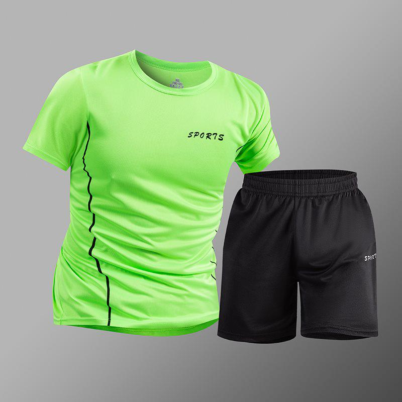 

Men s Quick-Dry Outdoor Summer Running Suit - Breathable, Loose Fit, Short Sleeve 2XL зелений