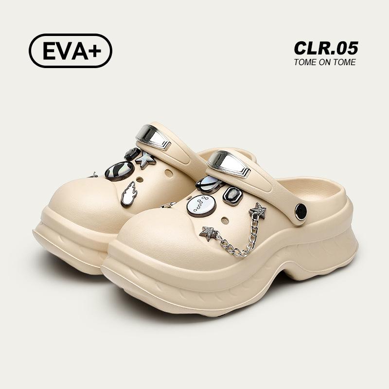 

2025 лето новые дырчатые туфли женские 5 см на высокой толстой подошве нескользящие не натирающие ноги туфли с закрытым носком 40/41 (suitable for size 39/40) хаки