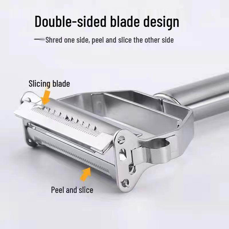 Stainless Steel Multi-Functional Peeler for Fruits, Vegetables, and Melons with Double-Sided Shredding & Grating. No Size