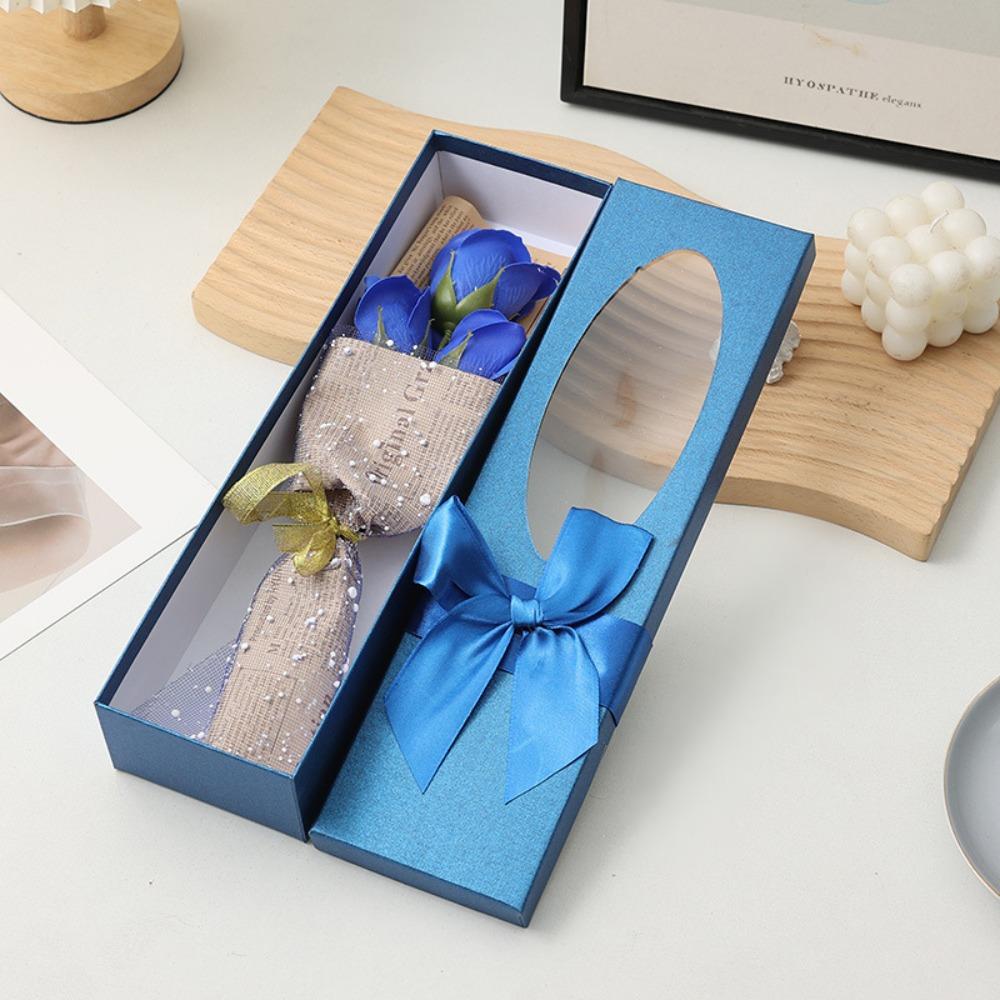 Handmade Flower Gift Box Elegant Bow Bouquet Decoration Roses Bouquet Gift  Mother s Day Gift синий