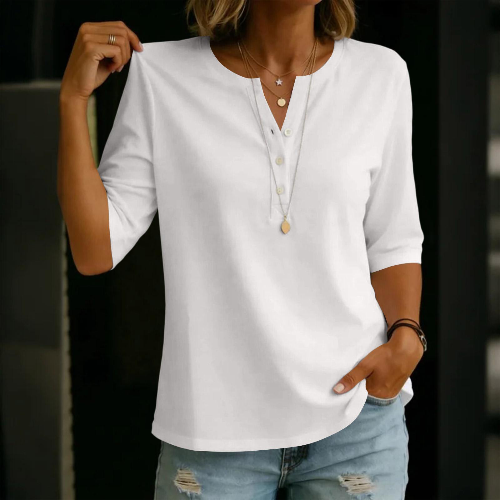 

Ladies Casual And Fashionable V-neck Five Quarter Sleeved Top XL білий