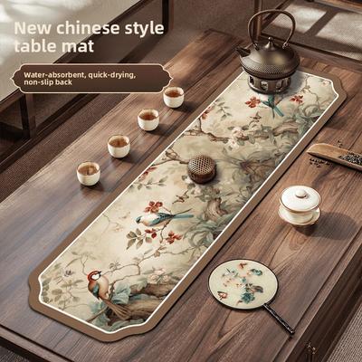 Large Size New Chinese Style Long Table Mat Kitchen Water Absorbent Drying Pad Heat Resistant Dining Table Cover