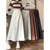 Womens Black Irregular Hem Cotton Blend Midi Skirt For Autumn Winter Fashion