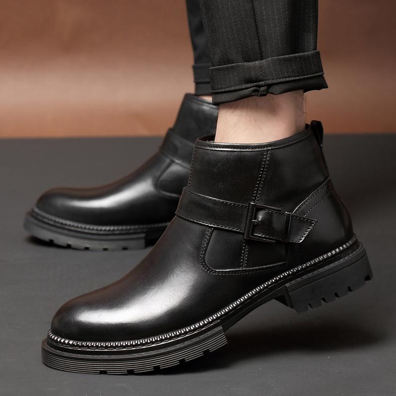 Fashion Classic Men Dress Boots outdoor Pointed Toe Lace-up Men genuine Leather Ankle Boots dress Comfortable Men's Chelsea Boots