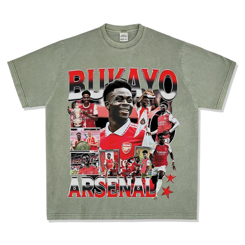 Hooded Sweater Abukayosak T-Shirt Heavy Vintage Bukayo Crew Neck Saka Print Short Sleeve