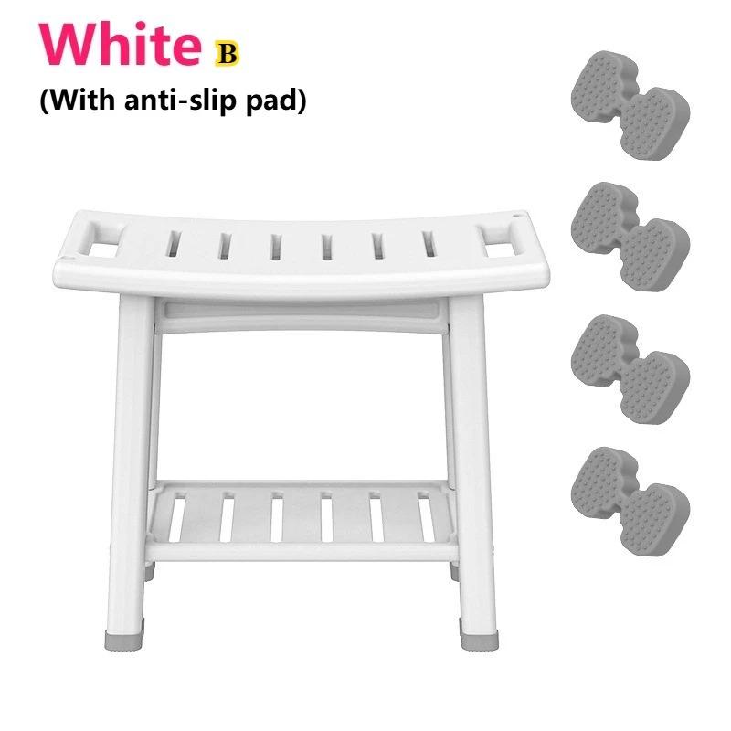 Non-Slip Home Bathroom Shower Stool Mold-Resistant Storage Seat White Plastic Storage Bench with Shelves Bath Shower Essentials