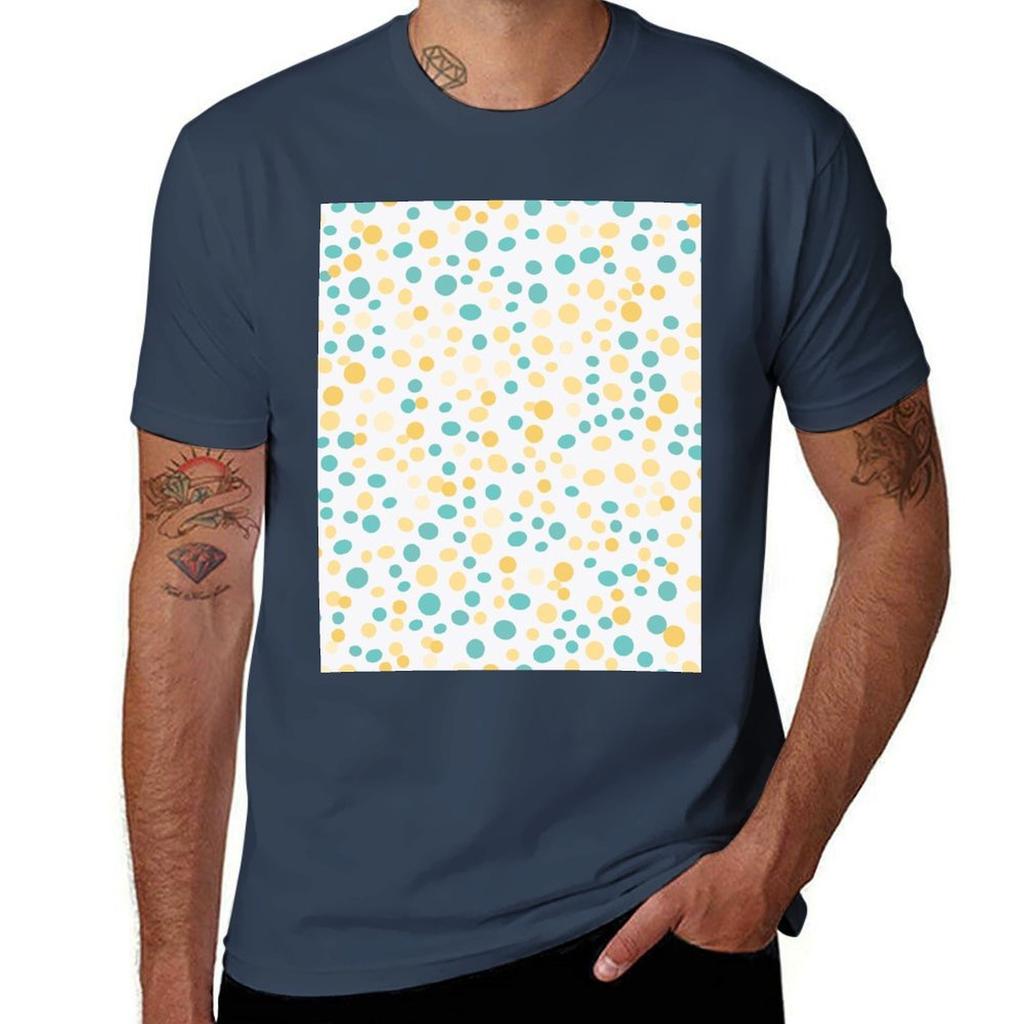 Pretty Spring Yellow And Teal Polka Dots Tshirt Minimalist Plain Crew Neck Tshirt