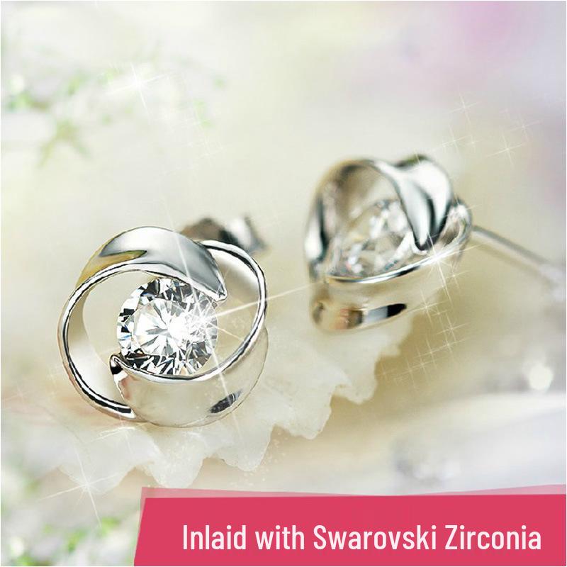 Korean Style Rhinestone Love Stud Earrings for Women - Fashionable and Versatile