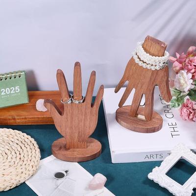 Hand Shaped Ring Display Stand, Wooden Hand Jewelry Bracelet Display Stand, Bracelet Display Stand, Walnut Wood In Two Colors