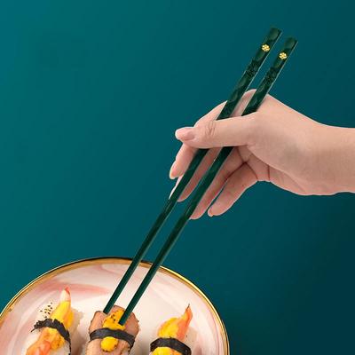 5 Peças Hashis Reutilizáveis Chineses Palitos para Comida Sushi Liga Metálica Antiderrapante Seguro para Lava-louças Formato de Bambu Hashis de Grau Alimentício