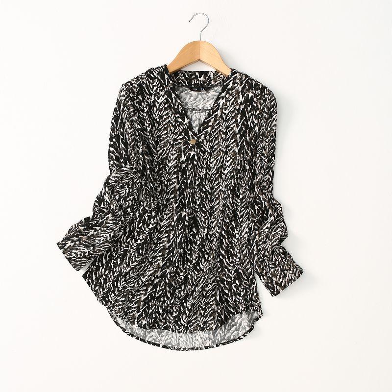 Foreign Trade Original Order Loose Plaid Ethnic Print V Neck Cotton Silk Shirt Women's Long-Sleeved Artificial Cotton Pullover Shirt