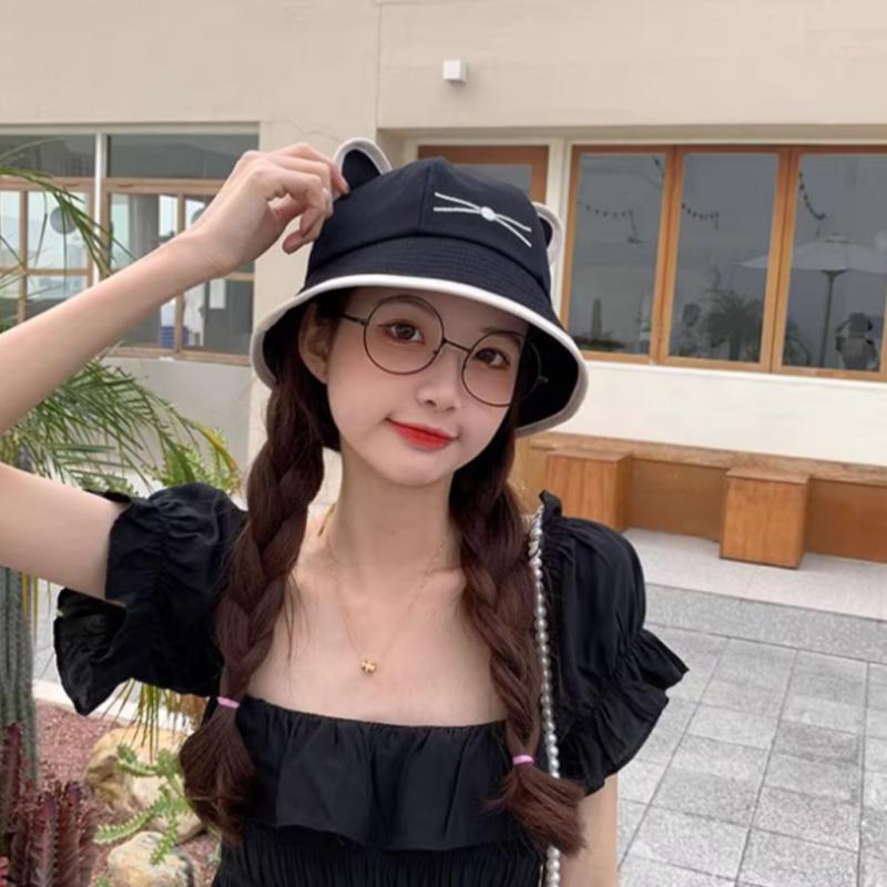 Fisherman'S Hat With Cat Ears Sun Hat, Street Style Hat For Women