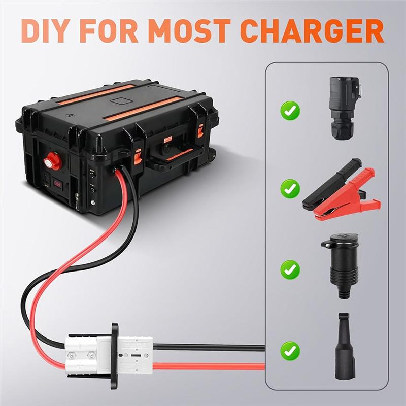 A25F-SB50 for Anderson Connector 8AWG 50A Battery Cable O Ring Terminal 12V-72V Wire Harness Plug Kit