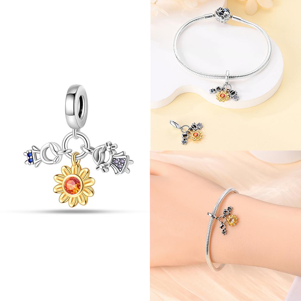 Rose Gold Pink Zircon Love Heart Beads Fit Bracelet Charms Copper Original Jewelry Women Diy Accessories