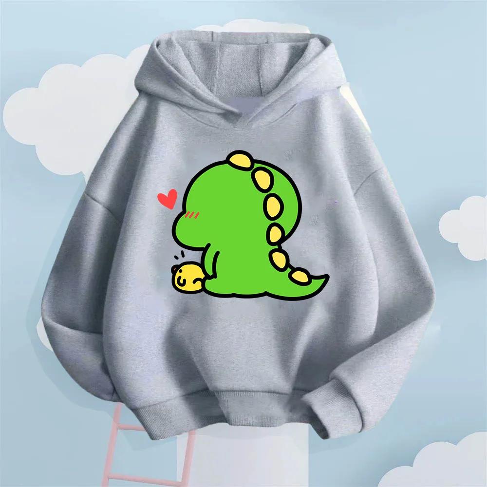 Cute Cartoon Dinosaur Print Design Fashionable Street Harajuku Sweaters for Girls Boys in Autumn Winter Warm Children's Clothes