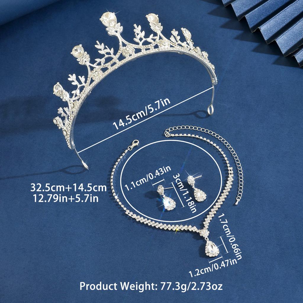 Crown Tiara Necklace Earrings Vintage Atmospheric Rhinestones Birthday Crown Hair Accessories Bridal Wedding Dress Three-Piece Set