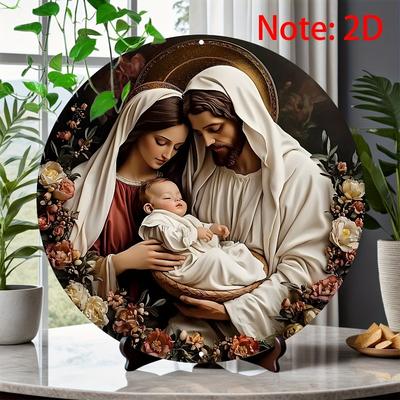 Creative "Holy Family" Round 2D Wood Logo, Garland Decoration, Home Gifts, Living Room, Bar, Cafe, Round Holiday Art Deco, Simple and Stylish Toilet