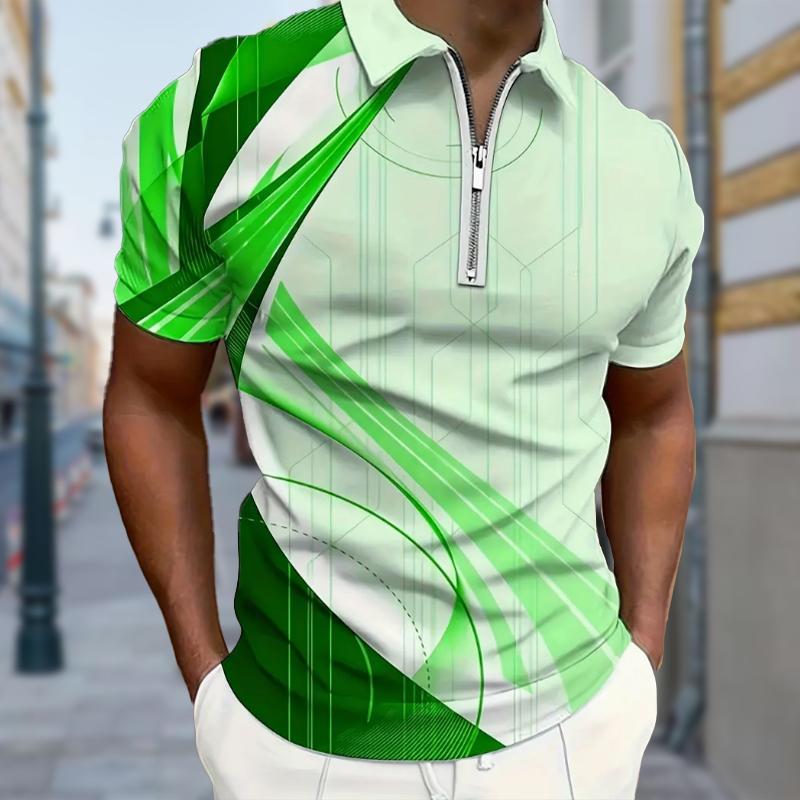 Мужская рубашка поло повседневная на молнии с коротким рукавом модная повседневная — фото 4