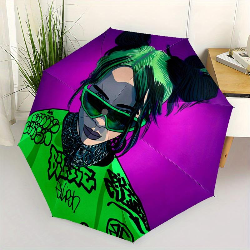 1pc Billie Eilish Automatic Umbrella - 8-Rib Foldable Design, Outdoor Adventures, Durable Canopy Material Yy250827129
