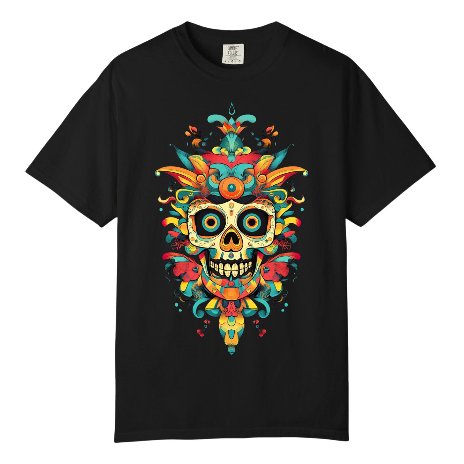 Colorful Skull Mask Abstract Art TShirts, Comfort Colors, Unisex Streetwear Tee S
