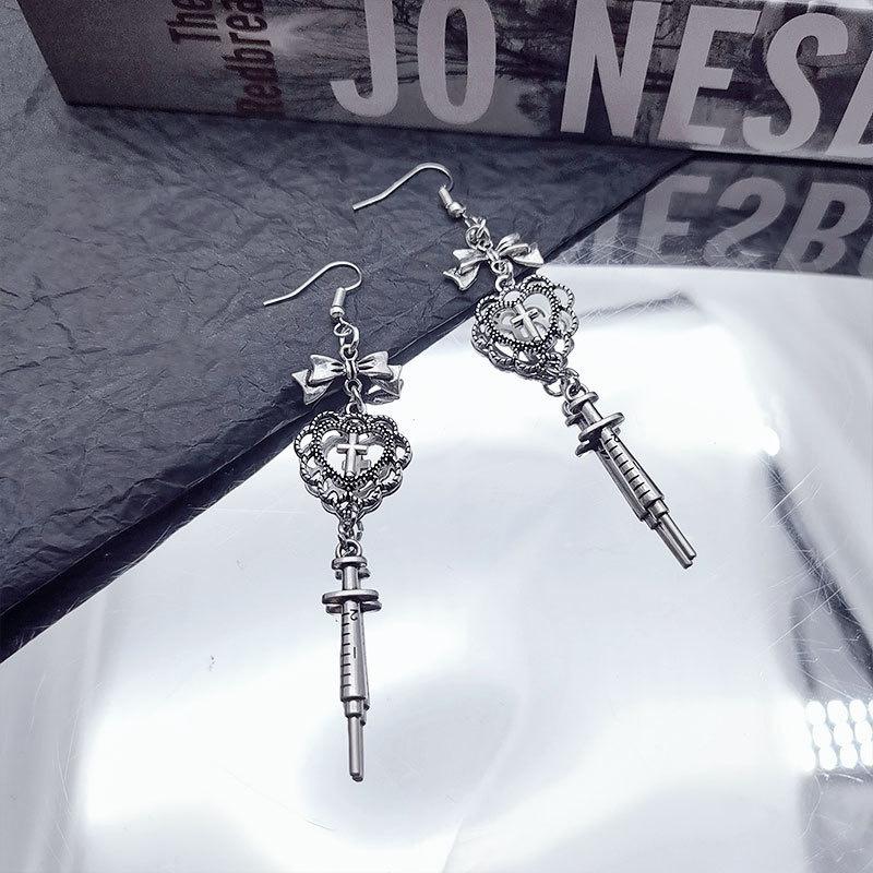 

Gothic Vintage Heart Butterfly Drop Earrings, Halloween Baroque Jewelry