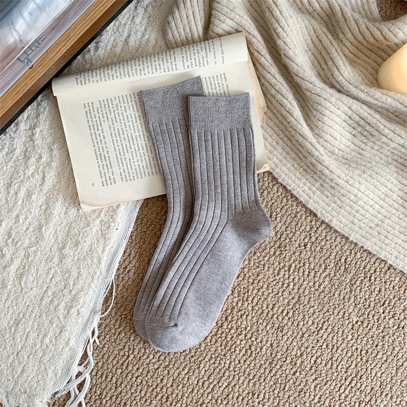 Men'S Socks Warm Imitation Cashmere Socks Solid Color Vertical Striped Mid-Leg Casual Socks Business Men'S Socks Are All Sizes
