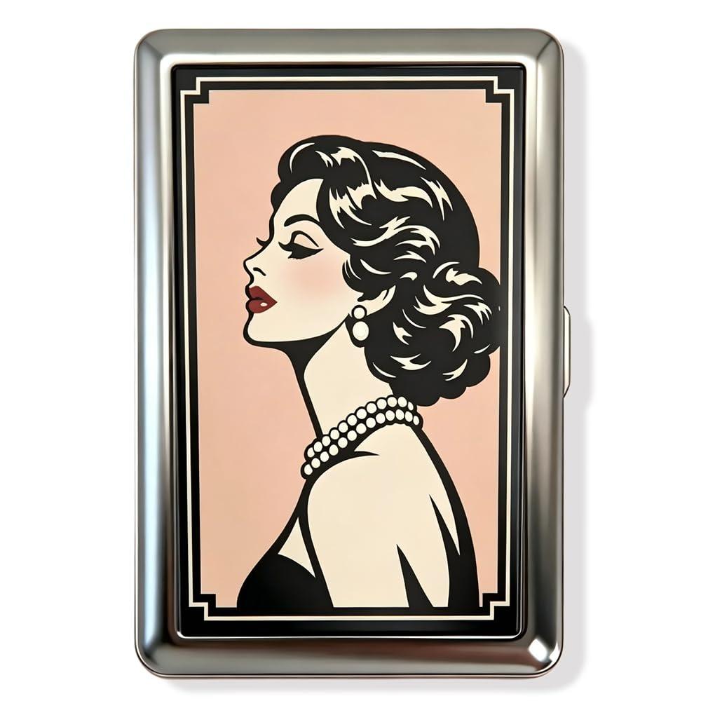 Nouveau Étui à Cartes Métal Vintage Compact Portable Boîtier Métallique Ouverture à Rabat Porte-Cartes Imprimé Vintage Porté Poche