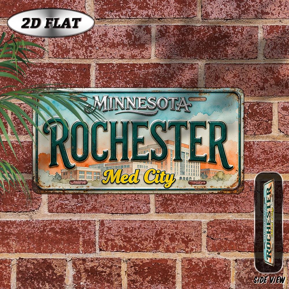 D Flat Design Vintage Aluminum Decorative Sign Rochester Minnesota Style Nostalgic Outdoor Wall ArtSuitable for Home Decor 15x30cm(5.9x7.8inch)