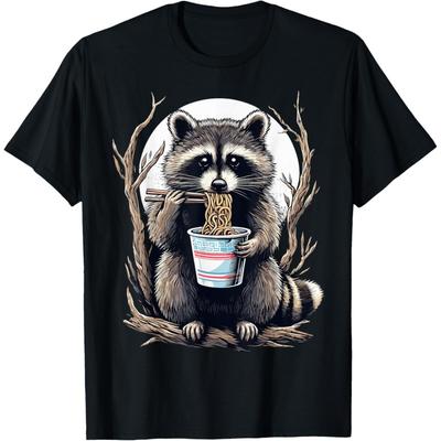 Szop Jedzący Kubek Instant Noodles Zabawne Prezenty Dla Kobiet Mężczyzn T-Shirt