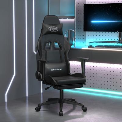Vidaxl Gaming Chair with Footrest, Black, Faux Leather