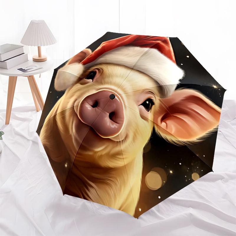1pc Christmas Pig Automatic Folding Umbrella, Sturdy And Durable Automatic Folding Umbrella with 8 Ribs, Convenient for Outdoor Use143