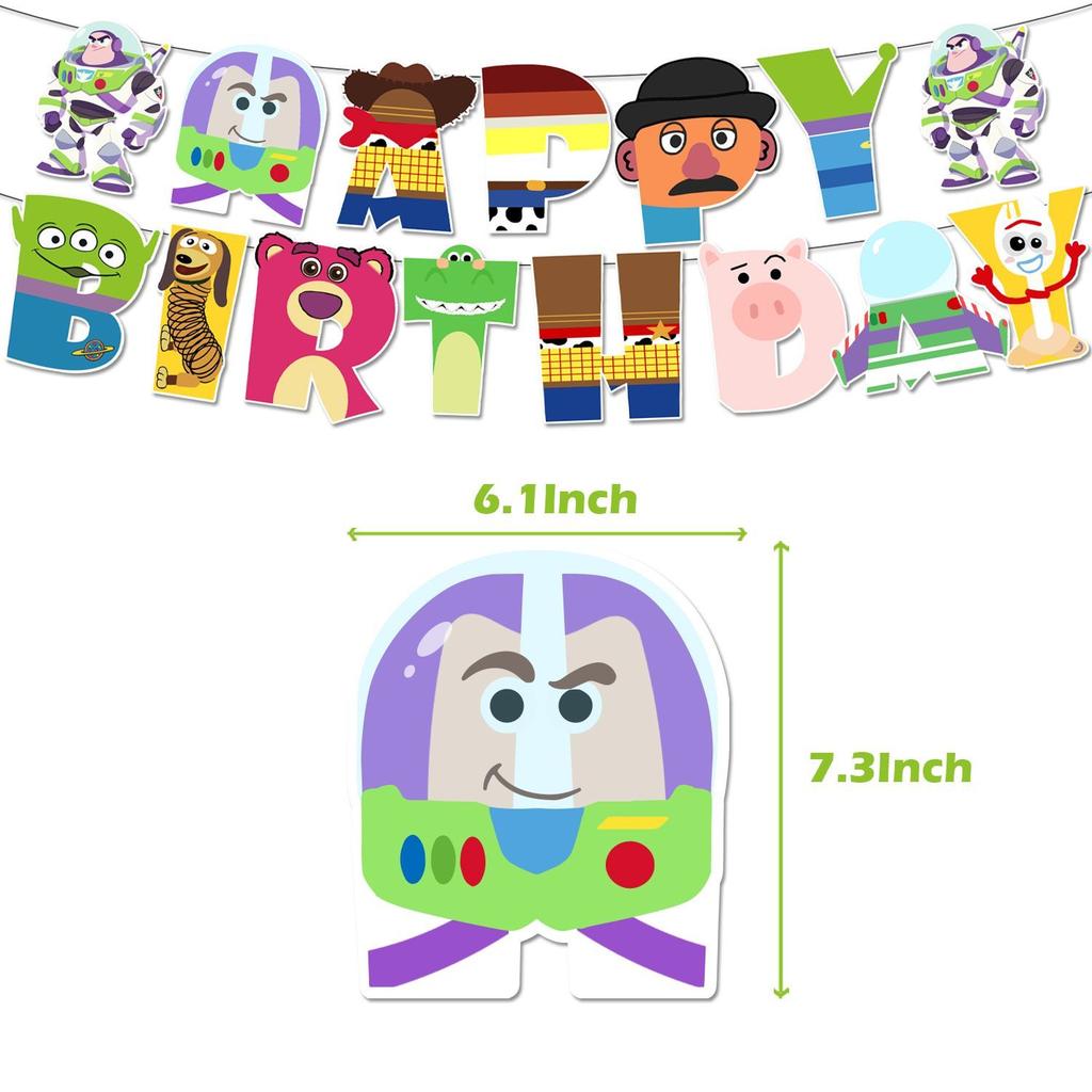 Toy Story-themed Birthday Party Decorations: Buzz Lightyear Balloon Banners, Cake Toppers, and Toy Story Party Decorations