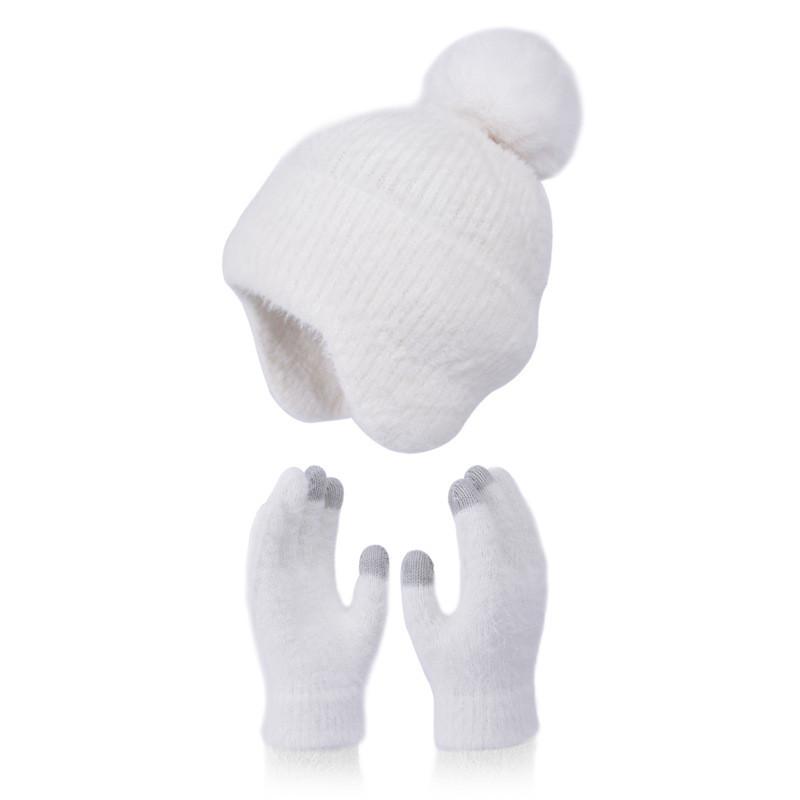 Winter Knit Hat And Gloves Set With Windproof Fleece For Ladies Outdoor Warmth Comfort