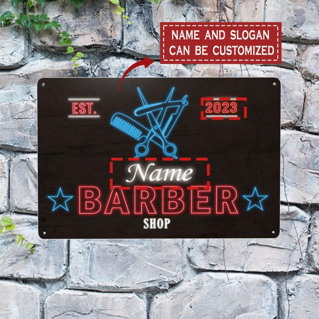 Personalized Custom Metal Sign Barber Shop Decor Wall Art Retro Tin Poster