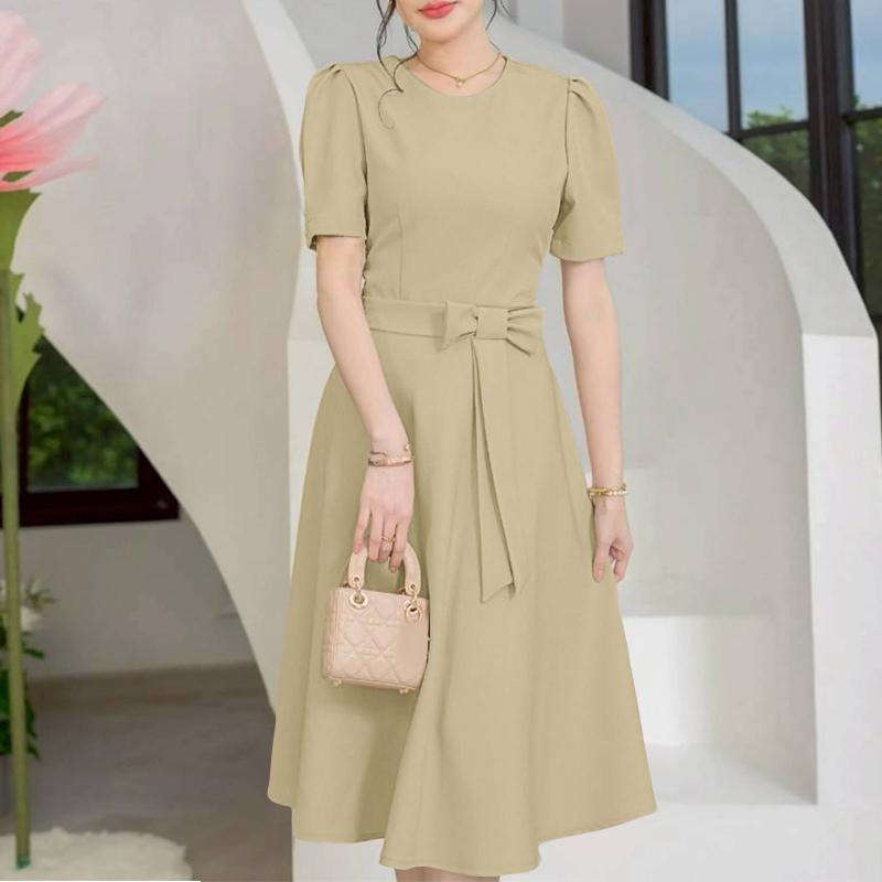 ZANZEA Women Casual Round Neck Summer Short Sleeve Dress