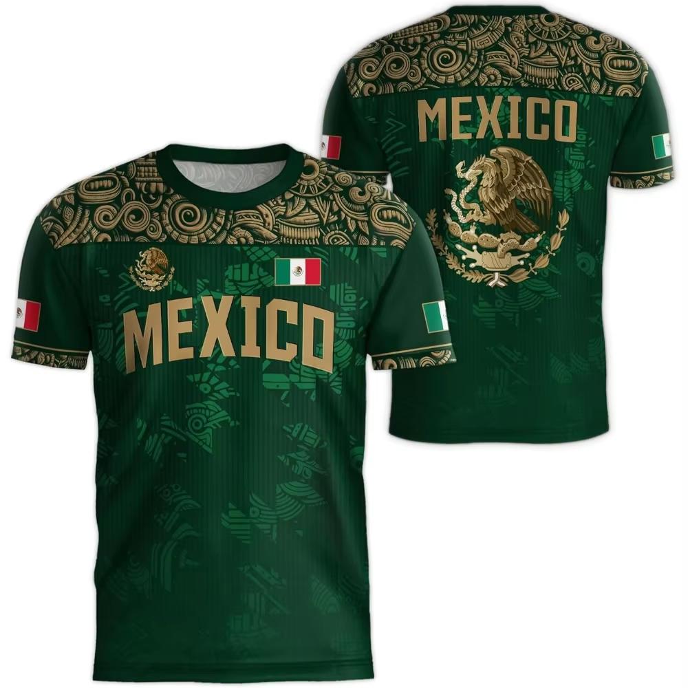 Mexican Flag-themed 3D Eagle Pattern Sport Quick-dry Breatha Men's T-shirt Outdoor Football Sportswear Parent-child Clothing